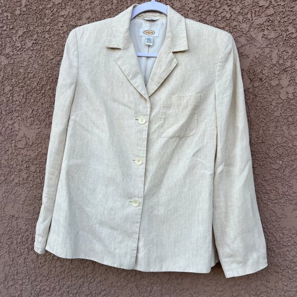 Talbots Womens Irish‎ Linen Blazer Size 4 Ivory Minimalist Preppy Lagenlook - Picture 1 of 13